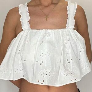 Zara, Large, White, Eyelet Crop Top